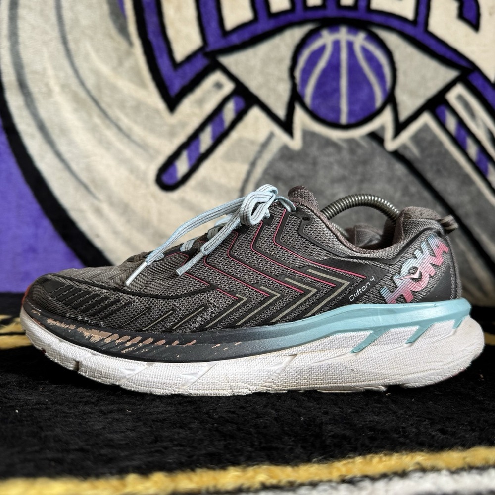 Size 10.5 - Hoka One One Clifton 4 Womens Running Shoes Grey Pink 1016724 CRAS